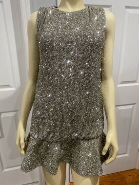 Zara mini Silver Sequin Sleeveless Dress / Size XS